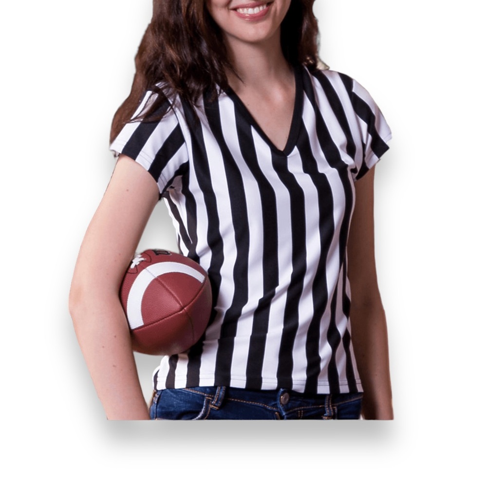 Women’s black and white referee v neck - Picture 3 of 5